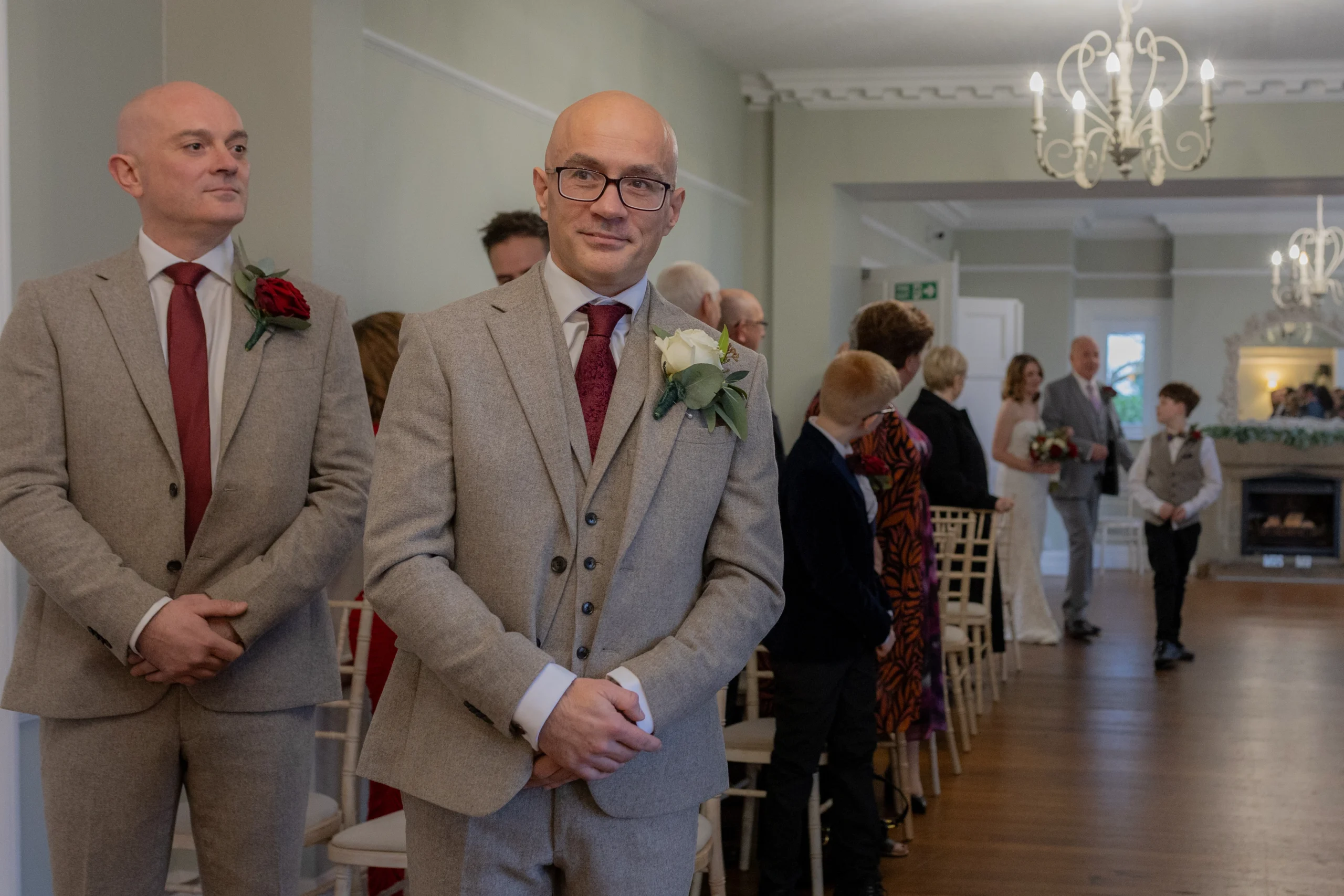 R&D-4569 Groom waiting for his bride at Ashton Lodge Emma Lowe Photography