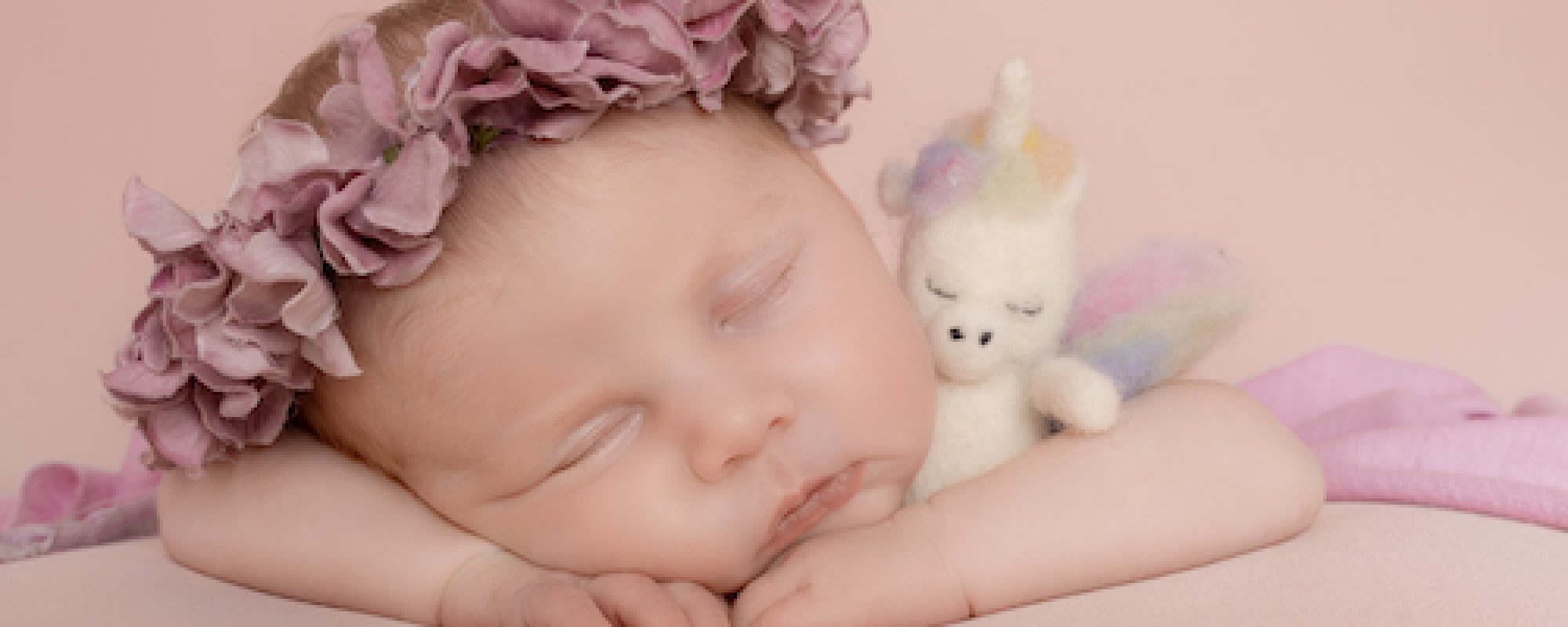 Newborn Baby cuddling a Unicorn